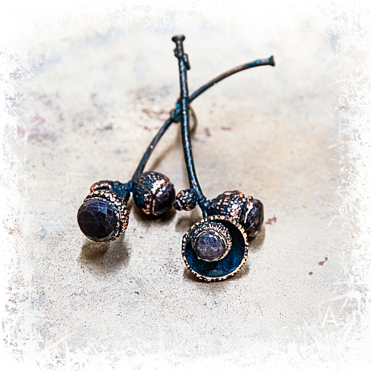 bronze galvanized, gorgeous crystal sapphire in this earrings from “Uniqueness” set, designer AlisAsilA