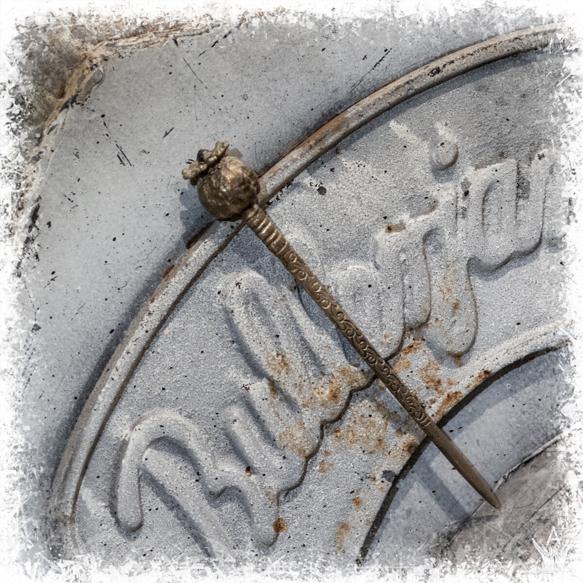 silver plated poppy head topped with sapphire in Hairpin Silver poppies