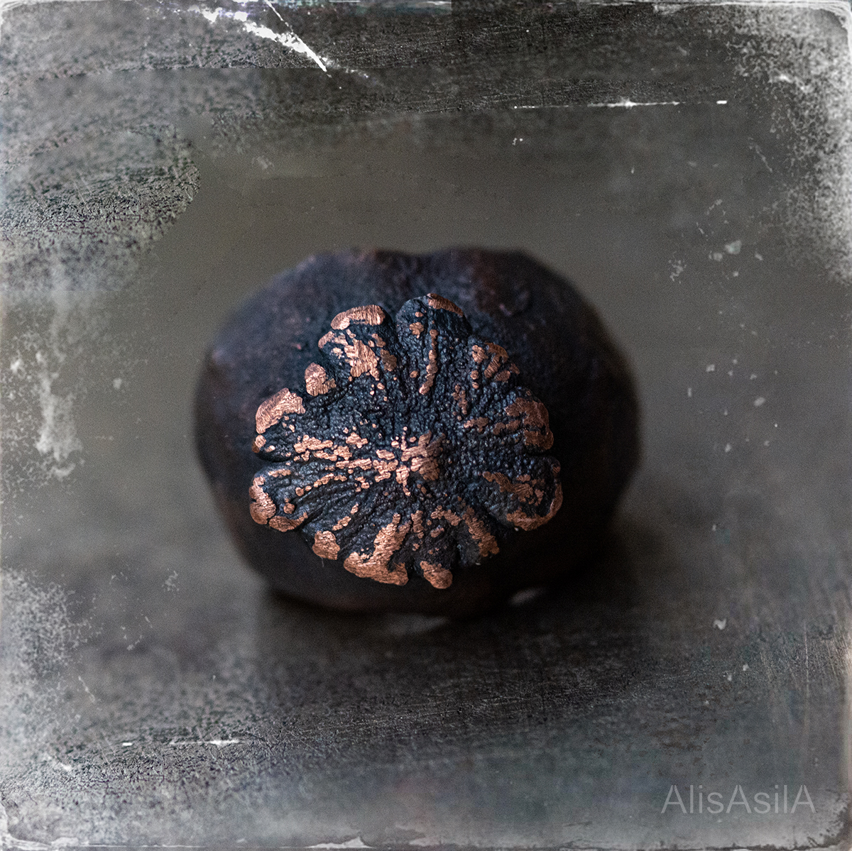 This content is the image: “Riddle” copper ring electroforming poppy