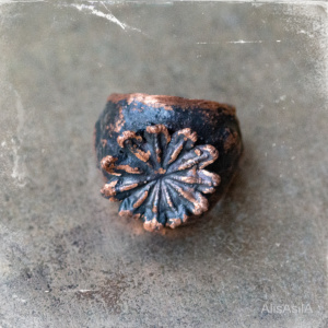 This content is the image: "Treasure” copper ring electroforming poppy