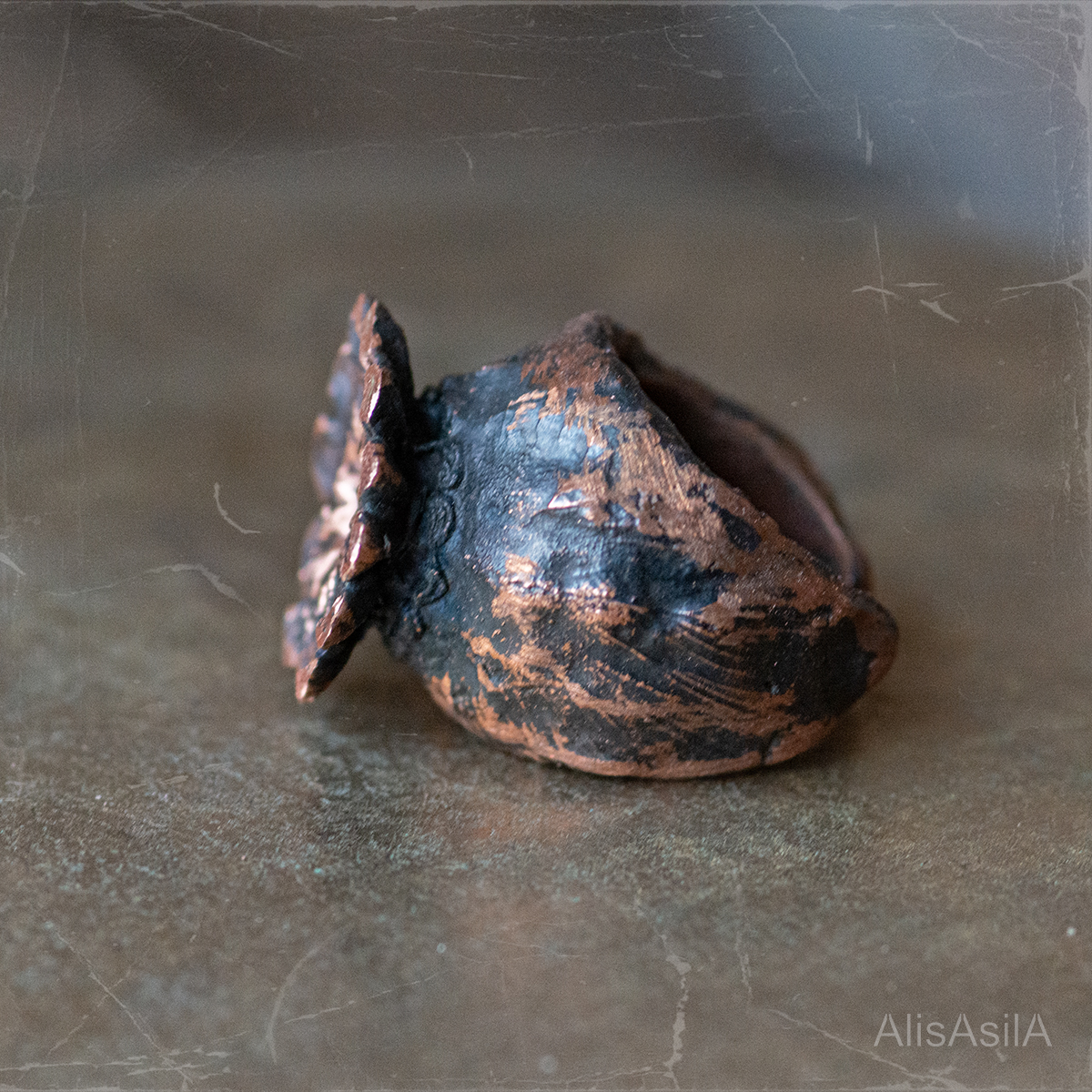 This content is the image: poppy jewelry; "Flower” electroforming poppy copper ring