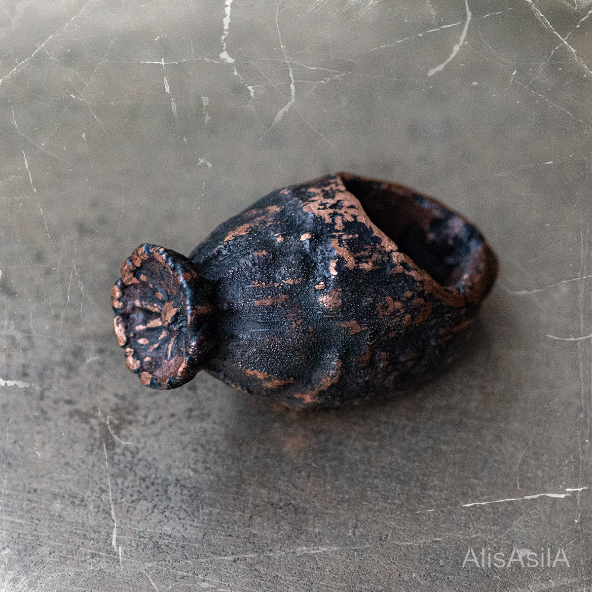 This content is the image: "Сhest” ring of copper electroforming poppies