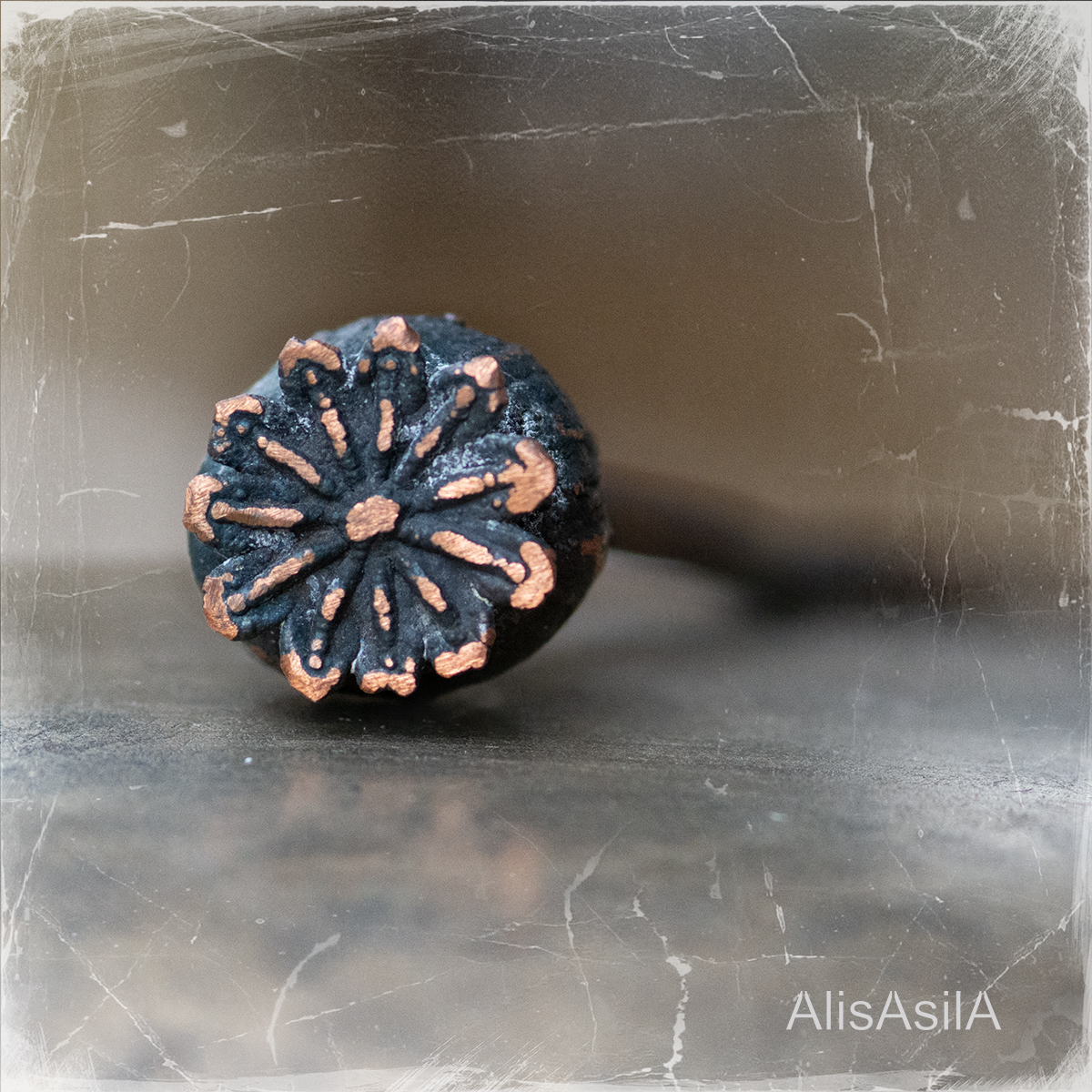 This content is the image: Collection poppies jewelry "Mekona Goddess” hairpin of copper poppy “Pin of Mecona”