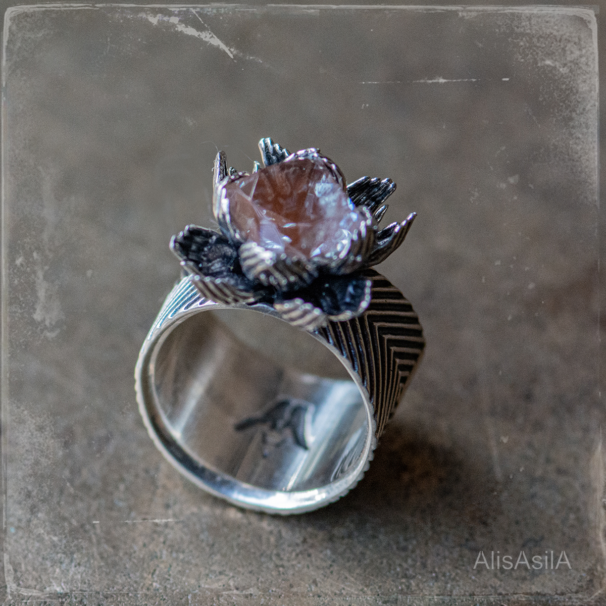 Silver ring with sapphirite: Lotus saphiret; Lotus of Unity, Lotus saphiret; the jewelry of collection “Unity Lotus”, gorgeous lotus by Alisa Skvortsova; sapphirite